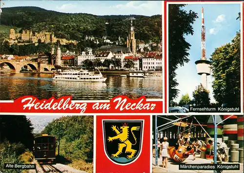Heidelberg Mehrbild-AK Fernsehturm Königstuhl Märchen-Paradies 1978/1976