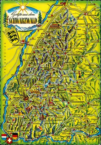 .Baden-Württemberg Landkarten-Ansichtskarte Landkarte Region SCHWARZWALD 1970