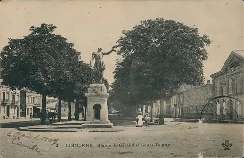 CPA Libourne Statue de Géraud et Cours Tourny 1907