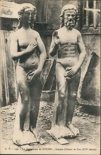 Rouen Cathédrale Statues d'Adam et Eve (XIV° siècle)/Kirche 1910