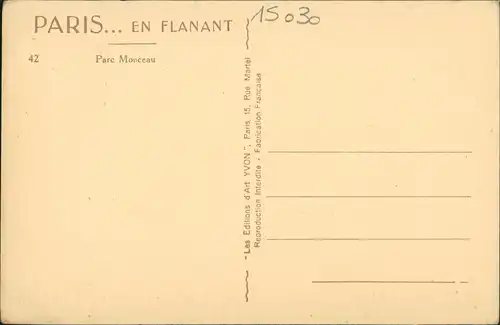 CPA Paris Stadtteilansicht Parc Monceau Park 1930