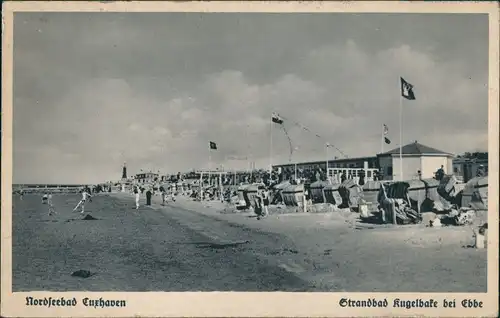 Ansichtskarte Cuxhaven Strand Partie a.d. Kugelbake bei Ebbe 1940