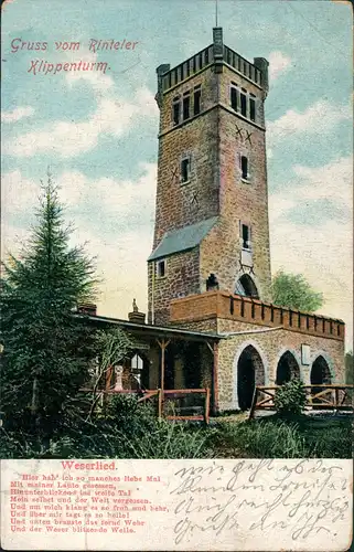 Ansichtskarte Rinteln Klippenturm mit Weserlied-Text 1908