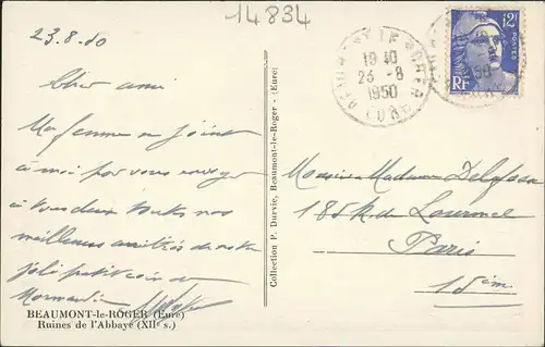 CPA Beaumont-le-Roger Ruine Kloster Ruines de Abbaye 1950/1940