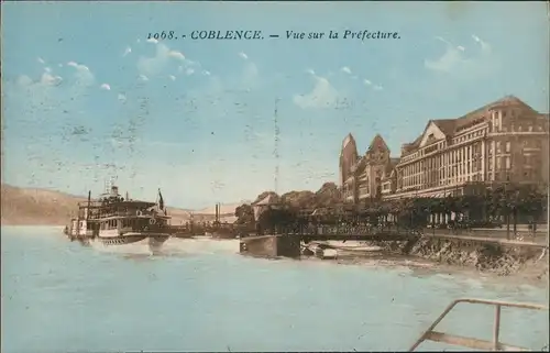 Koblenz Rheinanlagen Rhein Schiff a.d. Präfektur, La Préfecture   1910