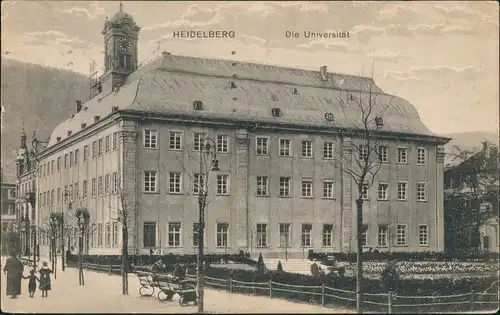 Ansichtskarte Heidelberg Universität Gesamtansicht Leute im Park davor 1925