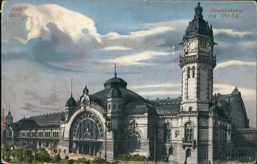 Ansichtskarte Köln Hauptbahnhof Stimmungsbild 1914