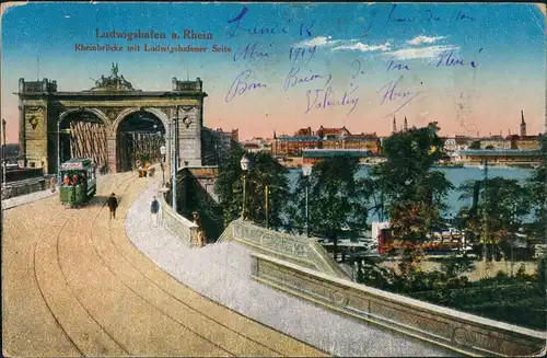 Ansichtskarte Ludwigshafen Rheinbrücke Ufer 1913
