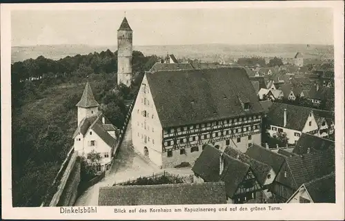 Dinkelsbühl Blick auf das Kornhaus am Kapuzinerweg und auf den grünen Turm. 1923