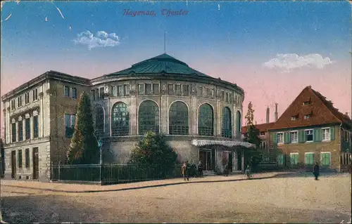 CPA Hagenau Haguenau Hàwenàu Straßenpartie am Theater 1917