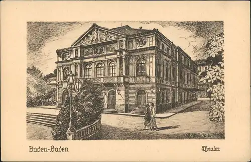 Ansichtskarte Baden-Baden Theater - Federzeichnung 1919