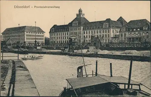 Ansichtskarte Düsseldorf Hafen Schiffe - am Ufer Provinzial-Verwaltung 1910