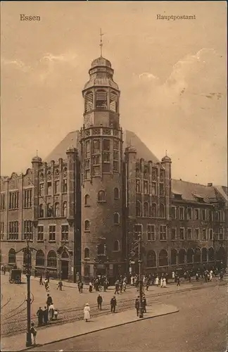Ansichtskarte Essen (Ruhr) Hauptpost - belebte Straße 1916