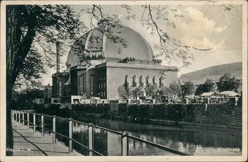 Ansichtskarte Hagen (Westfalen) Stadtteilansicht Partie a.d. Stadthalle 1930