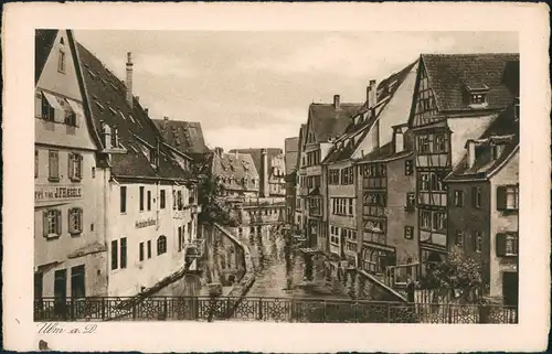 Ansichtskarte Ulm a. d. Donau Klein Venedig an der Blau - Geschäfte 1922