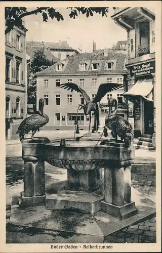Ansichtskarte Baden-Baden Reiher Brunnen, Vogel Skulpturen Verziehrung 1920