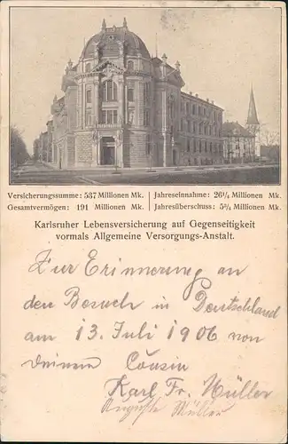 Karlsruhe Karlsruher Lebensversicherung mit "Bilanz-Angaben" 1906/0000