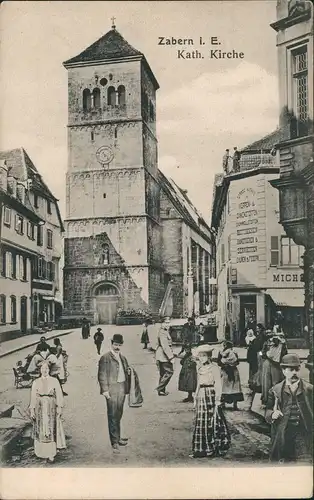 CPA Zabern Saverne kat. Kirche - Straße belebt 1905