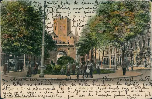 Ansichtskarte Köln Chlodwigsplatz belebt, Personen, Baum Allee 1902