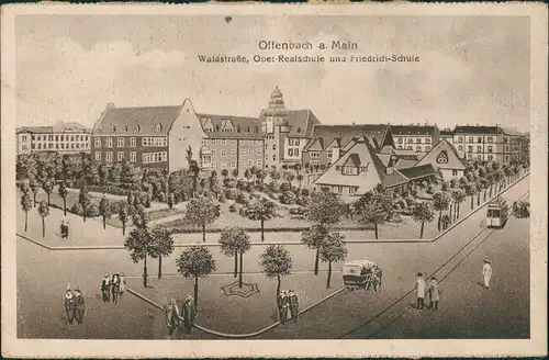Offenbach (Main) Waldstraße, Realschule, Friedrich-Schule, Tram, Personen 1920
