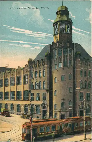 Essen (Ruhr) Straßenbahn Tram passiert Post Postamt La Poste (frz. Karte) 1910