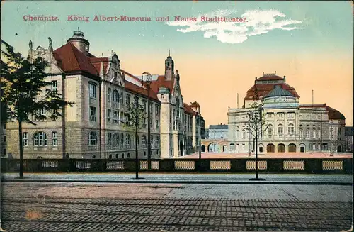 Ansichtskarte Chemnitz König Albert Museum u. Neues Stadttheater 1912