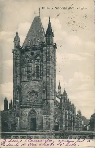 CPA Niederhaslach Strassen Partie a.d. Kirche  1912    Bahnpoststempel ZUG 369
