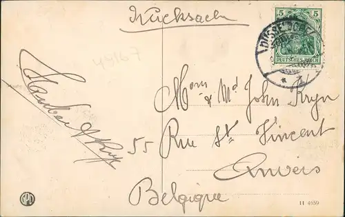 Ansichtskarte Düsseldorf Rheinpartie Rheinterrasse belebt 1912