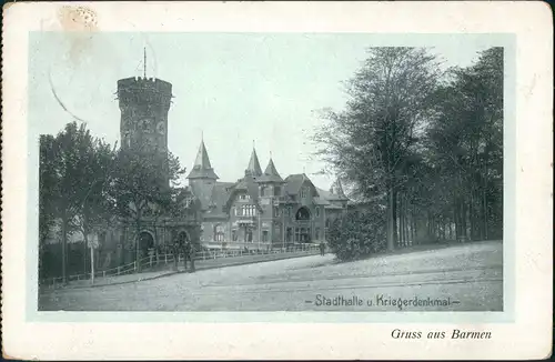 Barmen-Wuppertal Partie a.d. Stadthalle mit Krieger-Denkmal 1906