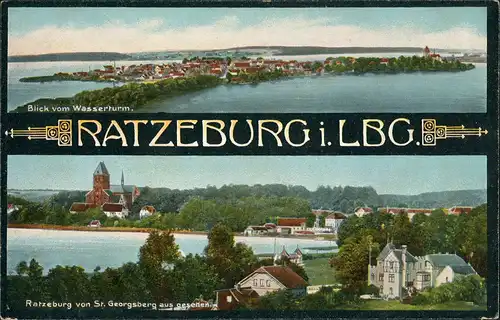 Ansichtskarte Ratzeburg 2-Bild-Ansicht vom Wasserturm & St. Georgsberg 1910