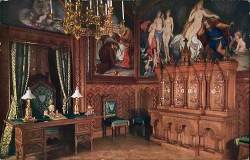 Ansichtskarte Schwangau Arbeitszimmer im Königlichen Schloß 1910