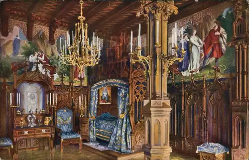 Ansichtskarte Schwangau Schlafzimmer im Königlichen Schloß 1910