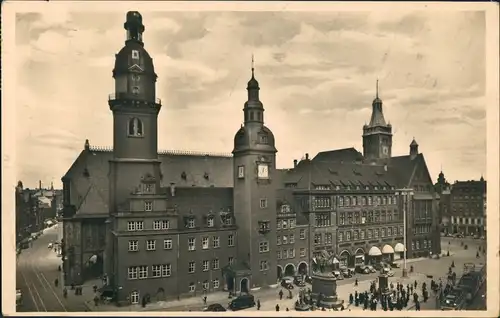 Ansichtskarte Chemnitz Belebter Hauptmarkt mit Rathaus 1941