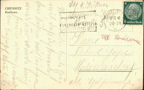 Ansichtskarte Chemnitz Belebter Hauptmarkt mit Rathaus 1941