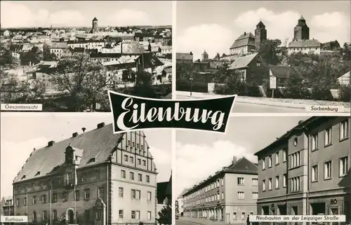 Ansichtskarte Eilenburg Sorbenburg Rathaus Leipziger Straße Panorama 1966