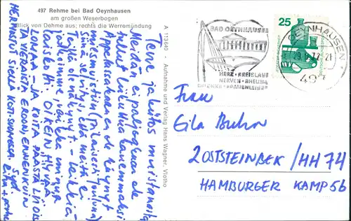 Rehme-Bad Oeynhausen Großer Weserbogen Blick auf Weser Dampfer Kirchturm 1972