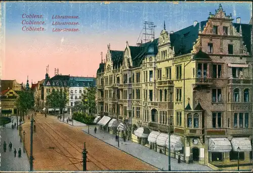 Ansichtskarte Koblenz Löhrstrasse Geschäfte Restaurants 1910