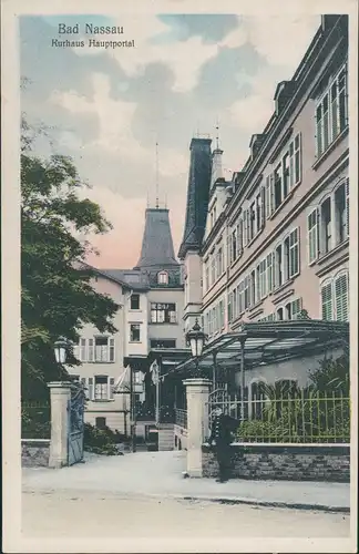 Ansichtskarte Nassau (Lahn) Stadtteilansicht Kurhaus Hauptportal 1910