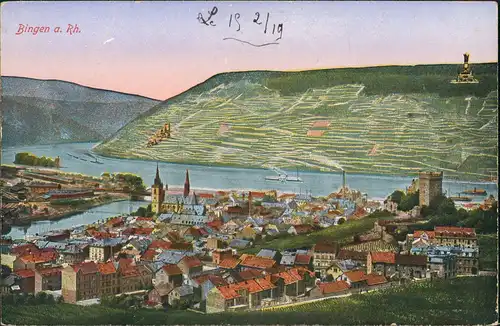 Bingerbrück-Bingen am Rhein Panorama-Ansicht Rhein & Fluss Nahe Mündung 1919