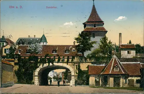 Ansichtskarte Ulm a. d. Donau Straßenpartie Zundeltor 1915