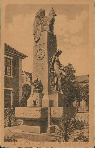 Ansichtskarte Kehl (Rhein) Kriegerdenkmal Monument Krieger-Denkmal 1920