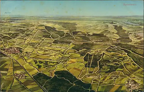 Lübbenau (Spreewald) Lubnjow Umland-Ansicht Spreewald Relief-Umgebungskarte 1910
