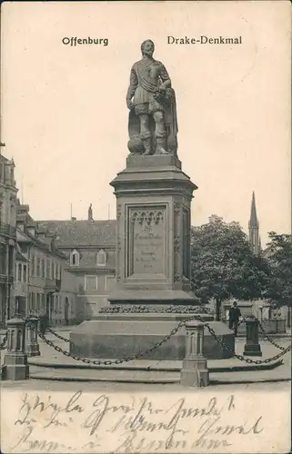 Offenburg Drake-Denkmal 1906   unfrankiert gelaufen mit Nachgebühr-Vermerk