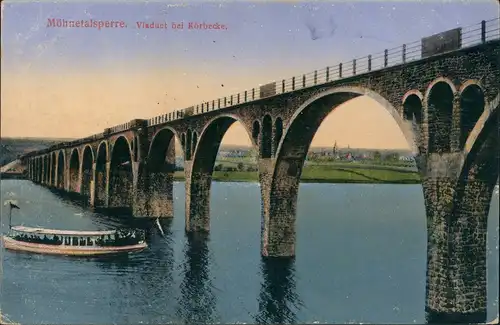 Ansichtskarte Körbecke (Möhnesee) Möhnetalviaduct Fahrgastschiff 1915