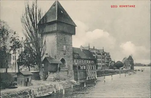 Ansichtskarte Konstanz Turm und Ufer 1909