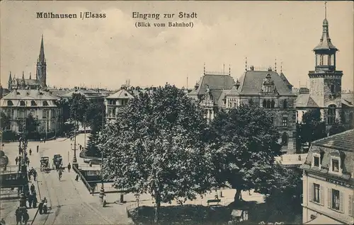 CPA Mülhausen Mulhouse Eingang zur Stadt - Bahnhof 1909