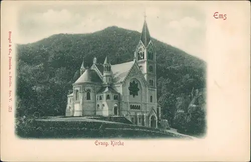 Ansichtskarte Bad Ems Partie an der Evang. Kirche 1900 Prägekarte