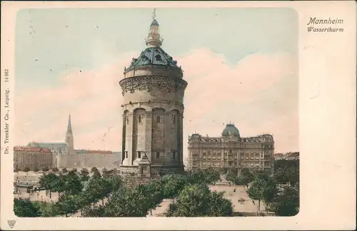 Ansichtskarte Mannheim Wasserturm Häuser Partie am Wasserthurm 1900