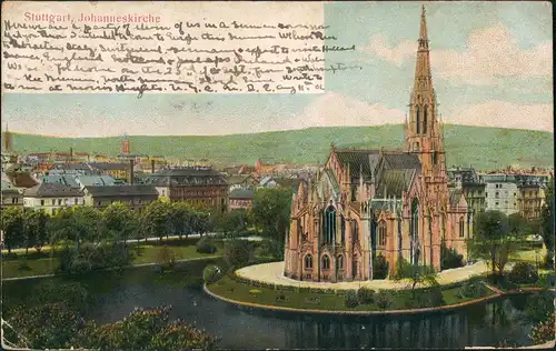 Stuttgart Johanneskirche Stadt Teilansicht in color 1906 Prägekarte