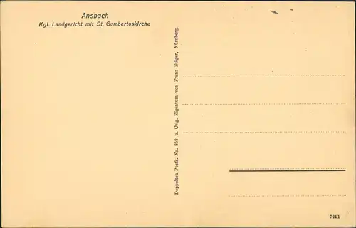 Ansichtskarte Ansbach Kgl. Landgericht Gumbertuskirche 1913